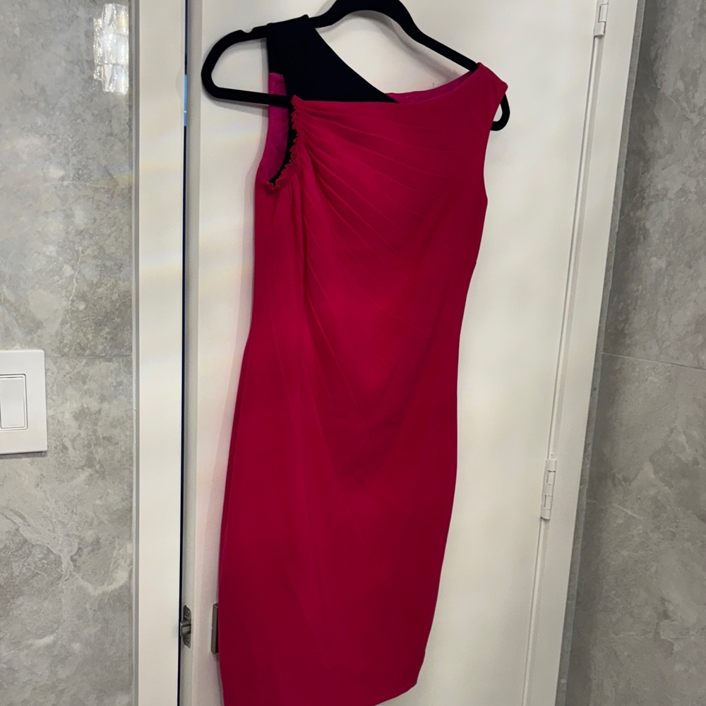 Escada One-Shoulder Dress in Pink and Black